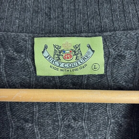 Juicy Couture Cashmere Grey Monogram Cardigan 3/4 Sleeve Size Large - Picture 2 of 10
